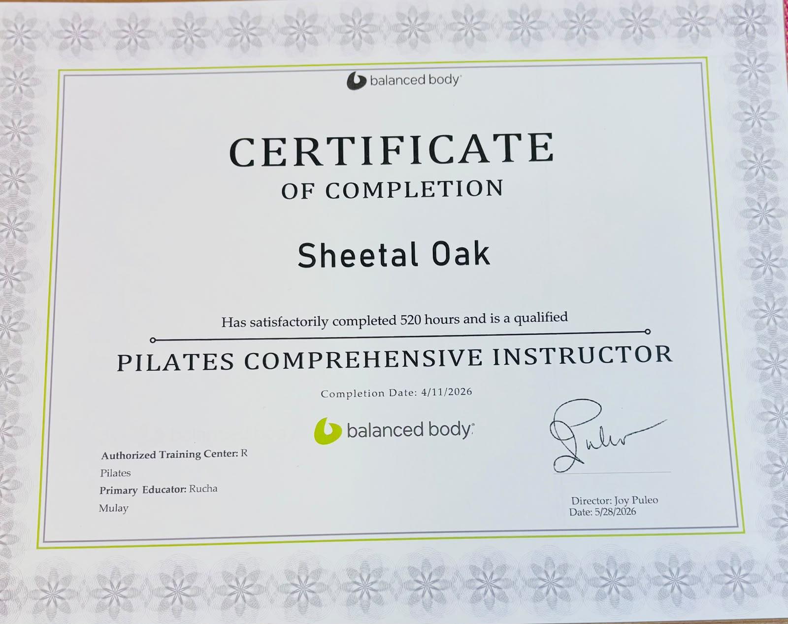 Pilates Comprehensive Program Letter